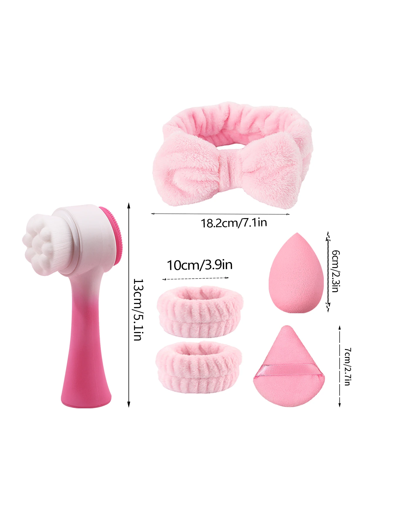 4 قطع ربطة شعر ناعمة، حزام معصم، مجموعة تنظيف فرشاة الوجه + قطعتان من إسفنجة البيض المثلثة الجافة والرطبة ذات الأغراض المزدوجة