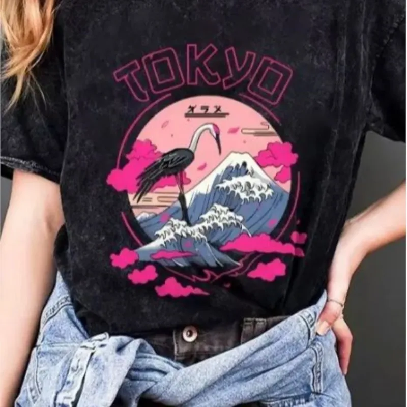 

Custom Colorful Print T-Shirt 2025 Unisex Bulk Loose Tees 100% Cotton Washed Round Neck Short Sleeve Shirt For Women