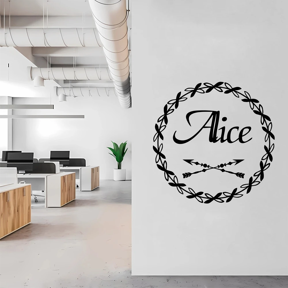 1PC Creative Arrow Grass Circle Customized Text Name Home Decoration Accessories For Bedroom Decor Wall Decoration Murals