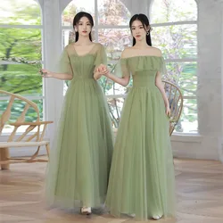 Elegant 4 Styles Light Green Bridesmaid Dress Women's 2024 New Off The Shoulder Gown Ruffles Slim Wedding party guest vestido