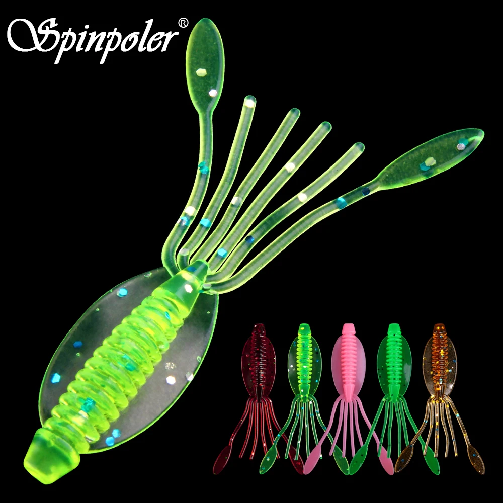 Spinpoler-señuelo de calamar suave, 20 piezas, 6cm/1g, faldas de goma, Wobblers, cabeza de anzuelo de gusano de silicona, cebos artificiales Isca Pesca