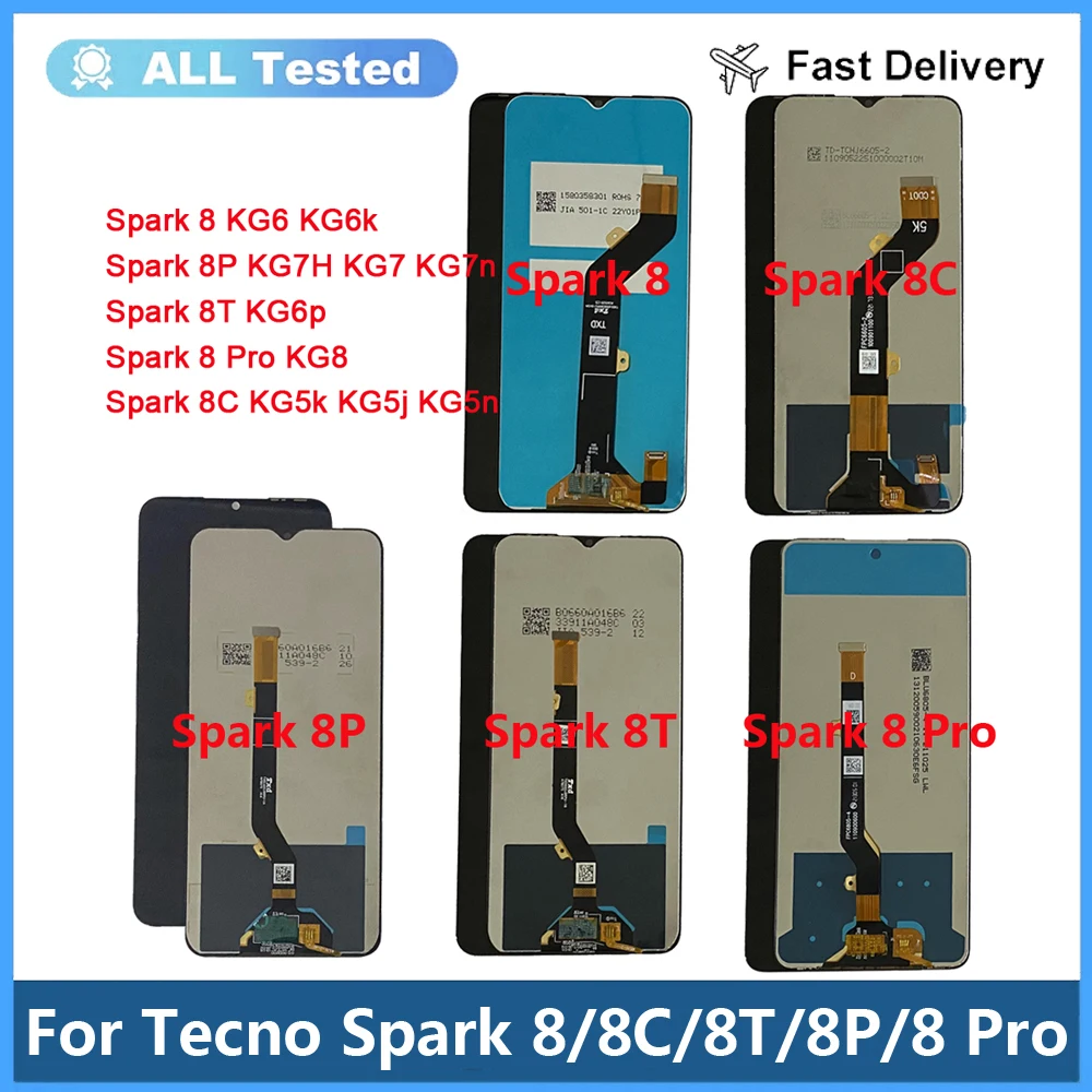 For Tecno Spark 8 KG6 LCD Display Touch Screen Digitizer Tecno Spark 8C KG5k LCD For Tecno KG7 Spark 8P 8T Spark 8 Pro KG8 LCD