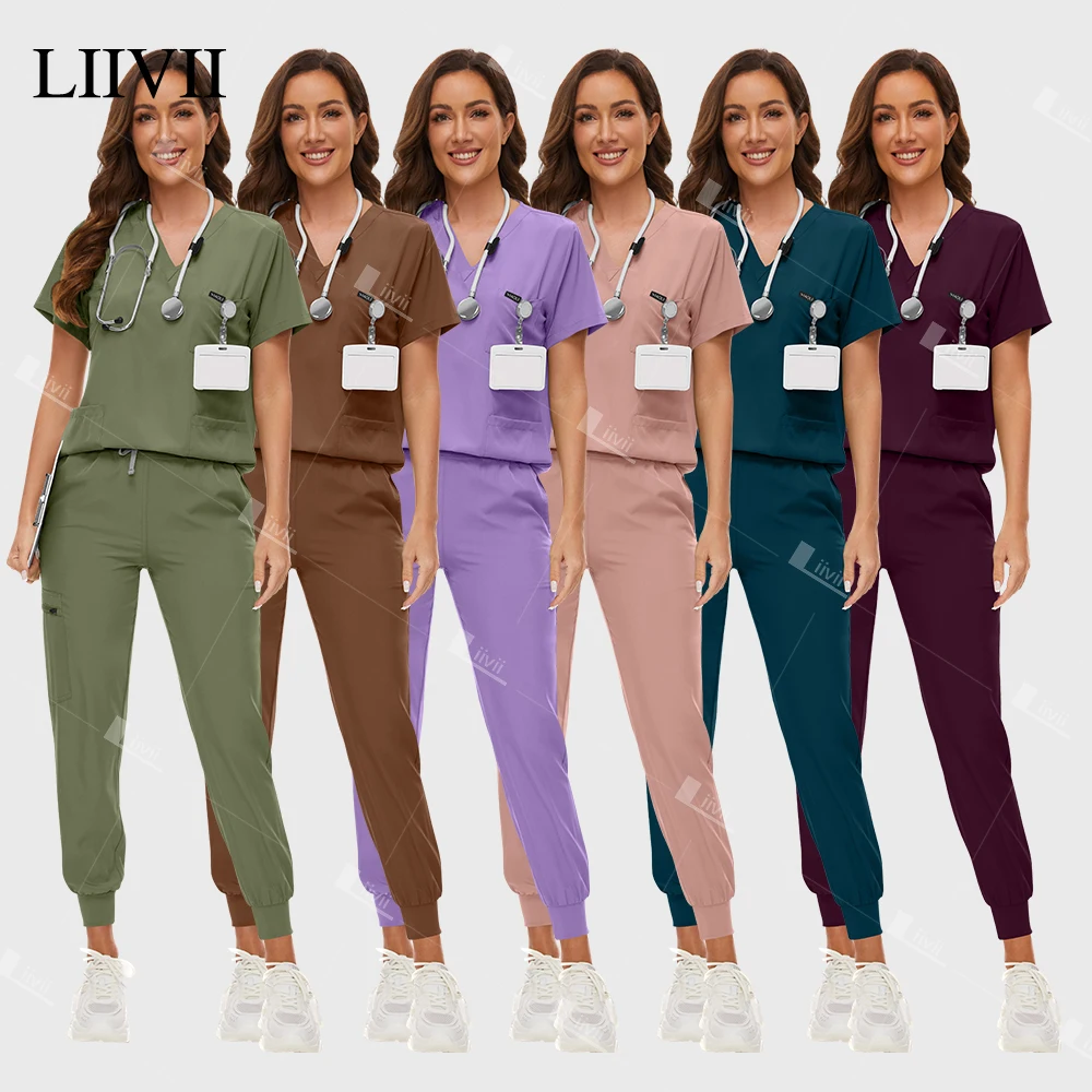 Fashion Surgical Uniforms Medical Scrub Set Doctor Nurse Clinical Workwear Nursing Suit Beauty Spa Work Clothes Scrubs Top Pants