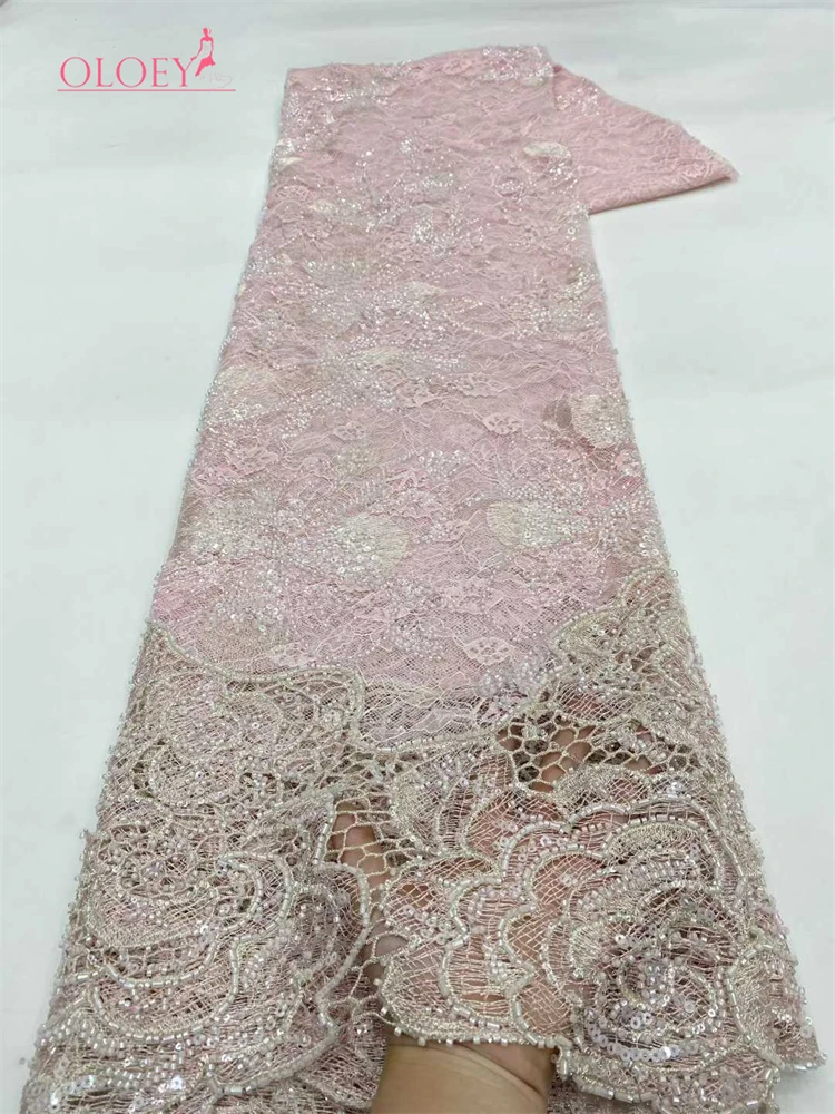 Telas de encaje con lentejuelas africanas francesas OLOEY, encaje de tul de alta calidad, 5 yardas, material de vestido bordado nigeriano para fiesta