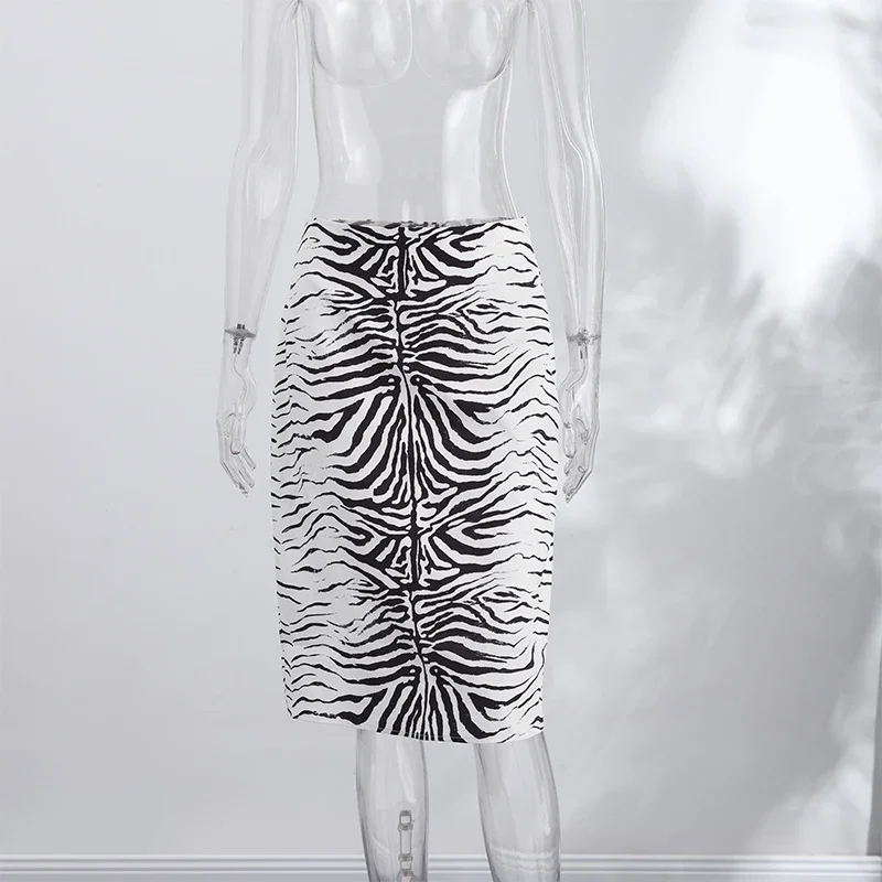 Vintage Damen Zebra-Print Midi-Rock mit niedriger Taille, geradem Schnitt und Reißverschluss, knielanger Rock für Damen, Sommer 2026, vielseitig kombinierbare Unterteile – Detail 1