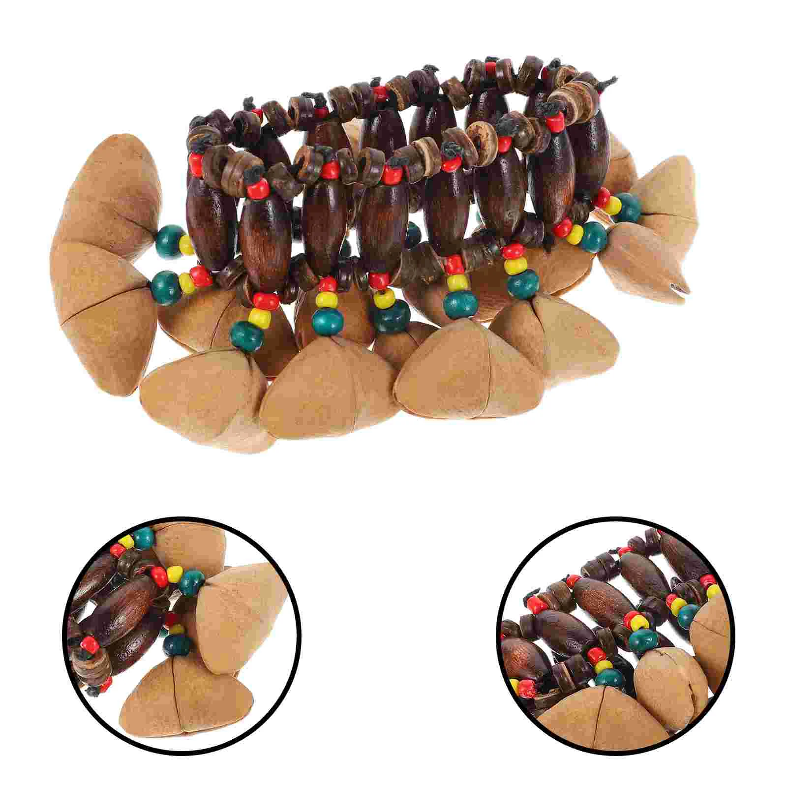 

Nutshell Tambourine Tribal Style Bangle Musical Instrument Percussion Wrist Hand Bell Husk Wooden Drum Toy Dance Miss Toys