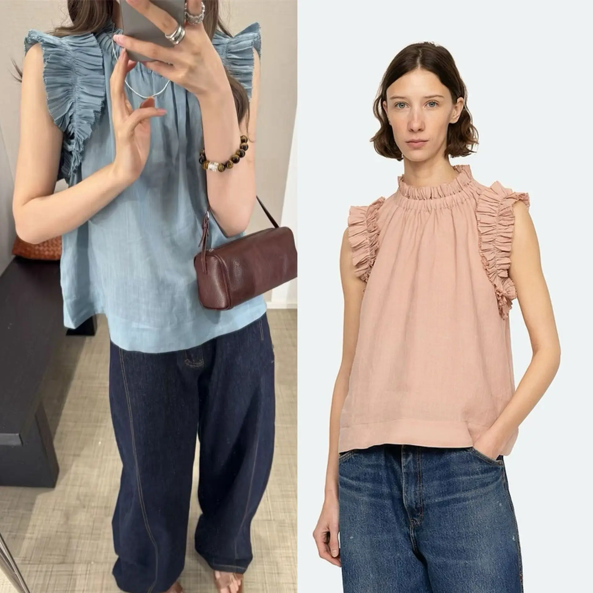 

French Sle Summer New Double Sided Wear Pleated Lace Trimmed ort Svel Top Faionable Midi Length Vest Women's Clot...