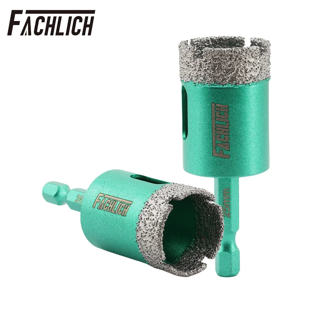 FACHLICH 2pcs Diamond Drill Bits Set Hex Shank Quick Release Dry Drilling Granite Marble Tile Porcelain Hand Tool Hole Saw