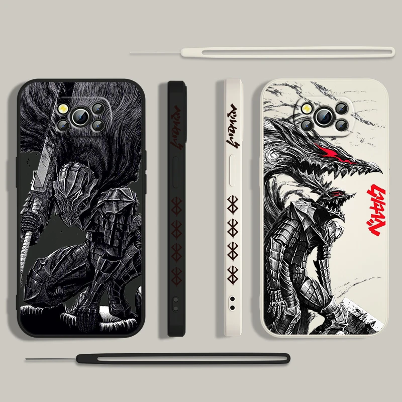 Hot Blood Anime Berserk Guts For Xiaomi Poco Cover For X4 X3 F4 NFC M6 M5 M4 M3 GT S Pro 4G 5G Liquid Left Rope Phone Case