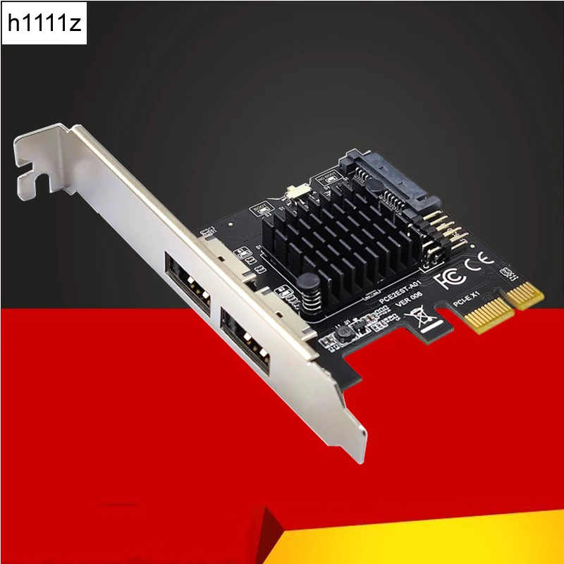 PCI Express eSATA Expansion Card PCIE X1 to 2Port eSATA Adapter with SATA Power USB2.0 9Pin Header Support 3.5" HDD ASM1061 Chip