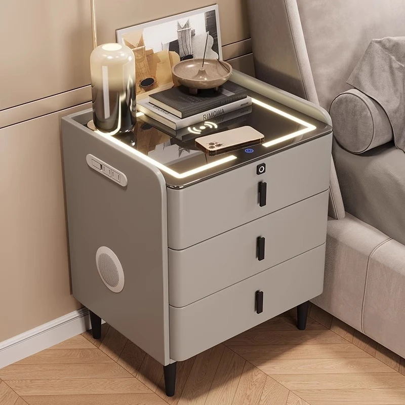 

New high-end smart bedside table solid wood multi-functional bedroom