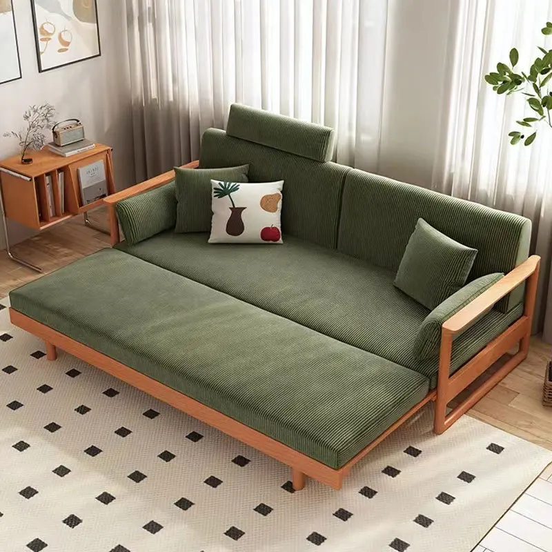 맞춤형 북유럽 일본식 단단한 나무 소파 침대 접이식 이중 목적 간단한 현대 다기능 확장 침대