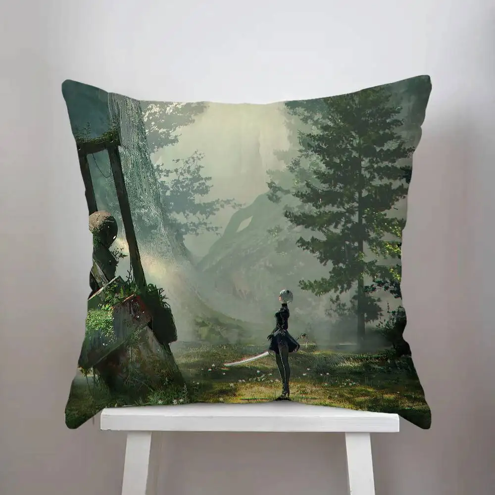 Nier Automata كيس وسادة الوجهين الطباعة غطاء الوسادة 45x45 الوسائد الزخرفية أريكة ديكور المنزل المخدة الناعمة #3
