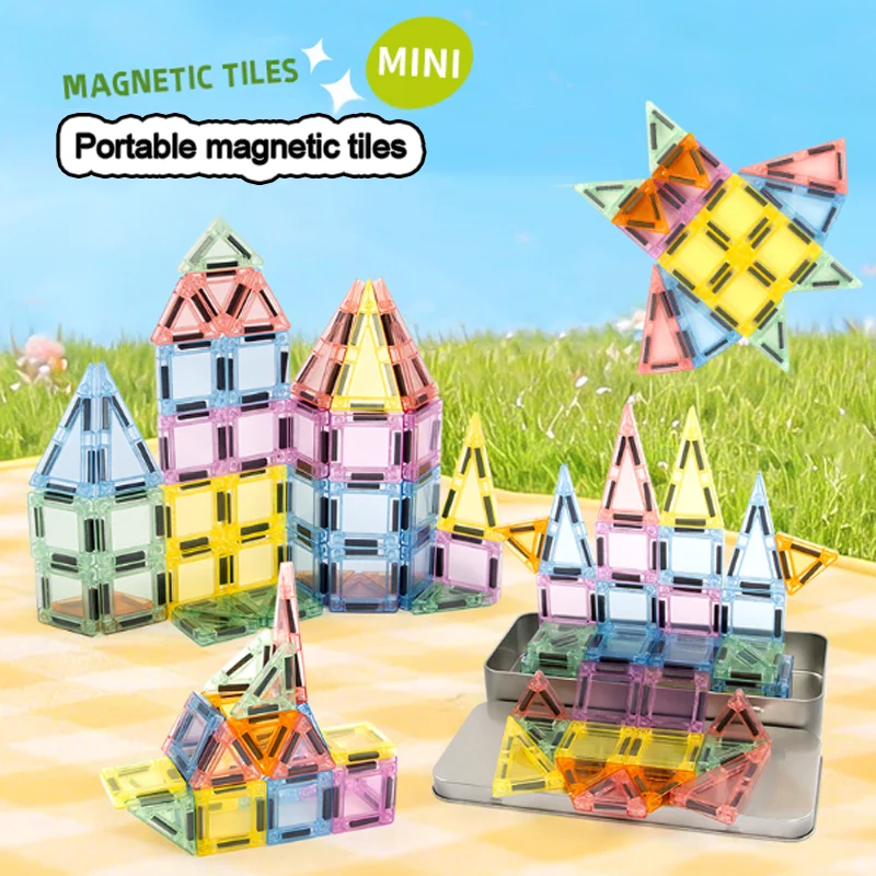 Magnetic Building Tile 3D Magnet Tiles Construction Blocks Set with iron box for Kids Birthday Chirstmas Gift