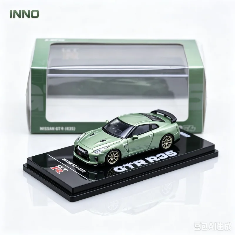 inno-1-64-nissan-nissan-gt-r-r35-green-alloy-die-casting-car-model-desktop-decoration-adult-collectibles-boys'-toys