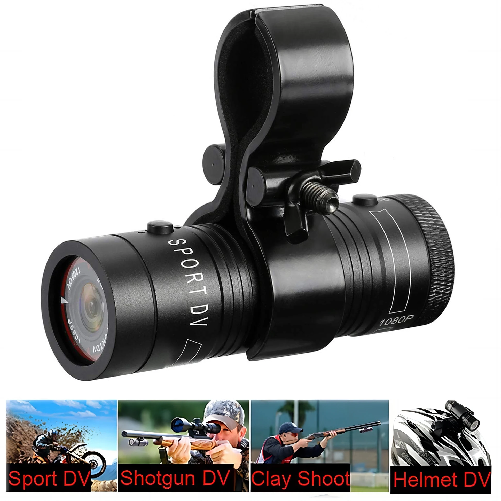 HD 1080P Shotgun Camera Outdoor Waterproof Bike Motorcycle Helmet Camera Sports DV Video Recorder Action Cam with Gun Mount