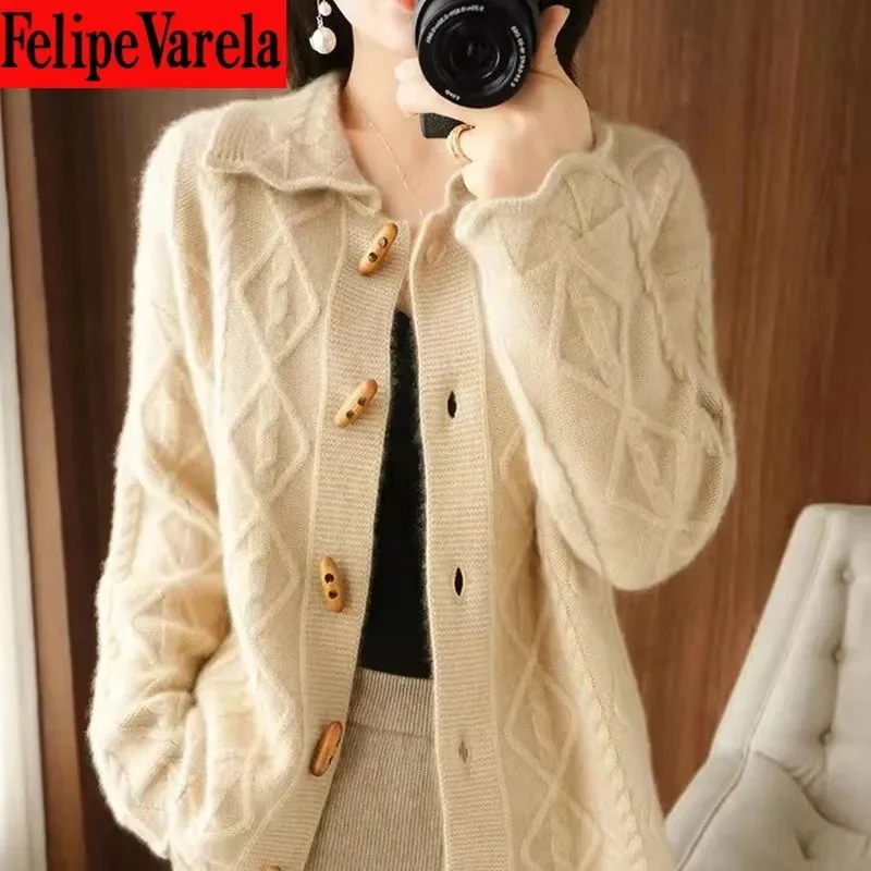 2023 Genuine Woolen Sweater New Women\'s Knitted Overlay Sweater Female Spring and Autumn Fashion Casual Cardigan Coat Loose Top