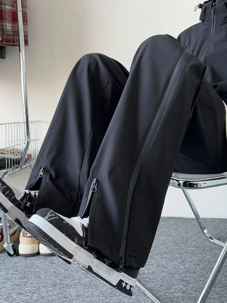 

Мужские весенние брюки American Sle: свободные, прямые, рабочие, с молниями и разрезами, повседневные, дышащие, тонкие