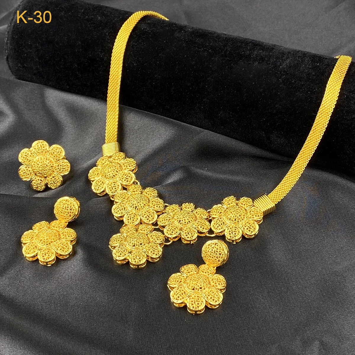 أطقم قلادة وأقراط على شكل زهرة بلون ذهبي للنساء ، طقم مجوهرات عربية ، هدايا حفلات زفاف إثيوبية ، دبي #4