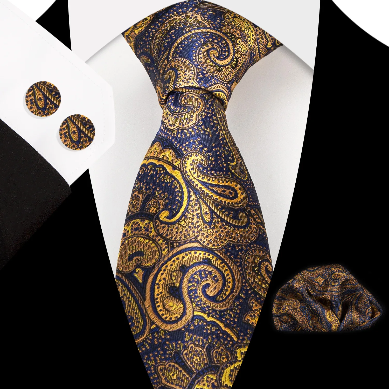 

New Classic Silk Men's Tie Red Gold Striped Mens Tie Handkerchief Cufflinks Set Wedding Business Party Gravatas for Boy 3pcs Set