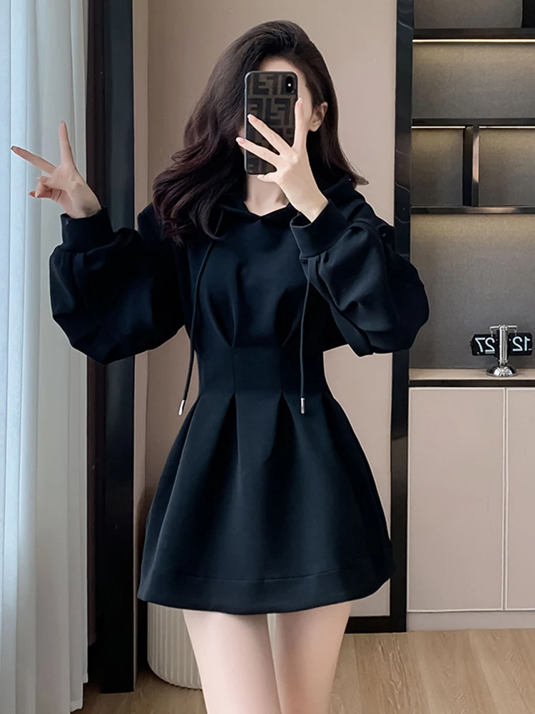 Spring Fall Hoodie Dress Women Long Sleeve Cute Hooded Mini Dress Slim Streetwear Dress Vestidos