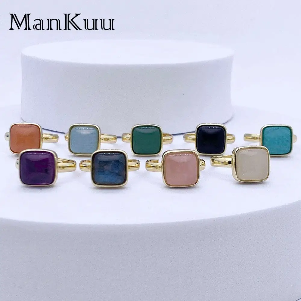 

Mankuu Fashion Elegant Natural Healing Crystal Stone Jade Amethyst Labradorite Aquamarine Gold Plated Rings Women Daily Wear
