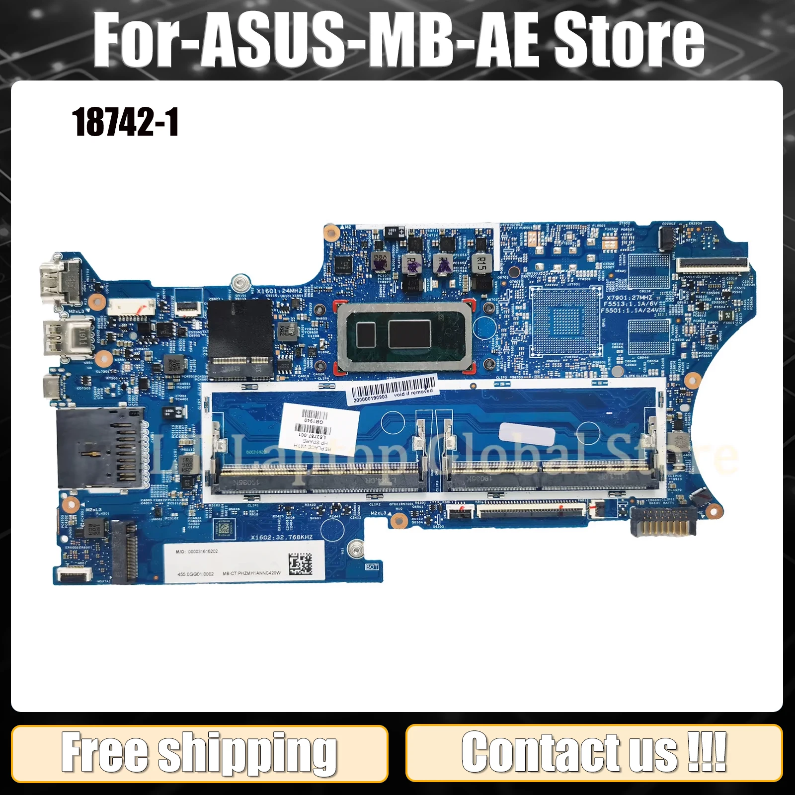 

18742-1 Laptop Motherboard For HP Pavilion X360 14-DH L51138-001 L51138-601 Mainboard CPU i3 i5 i7 8/10th Gen Full Tested