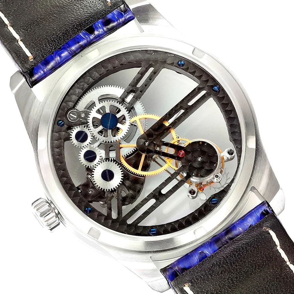 HUASUO Неугольное культурное наследие, лаковый инкрустированный безель, 42 мм, мужские механические часы с турбийоном, сапфировый кристалл, ремешок из питона