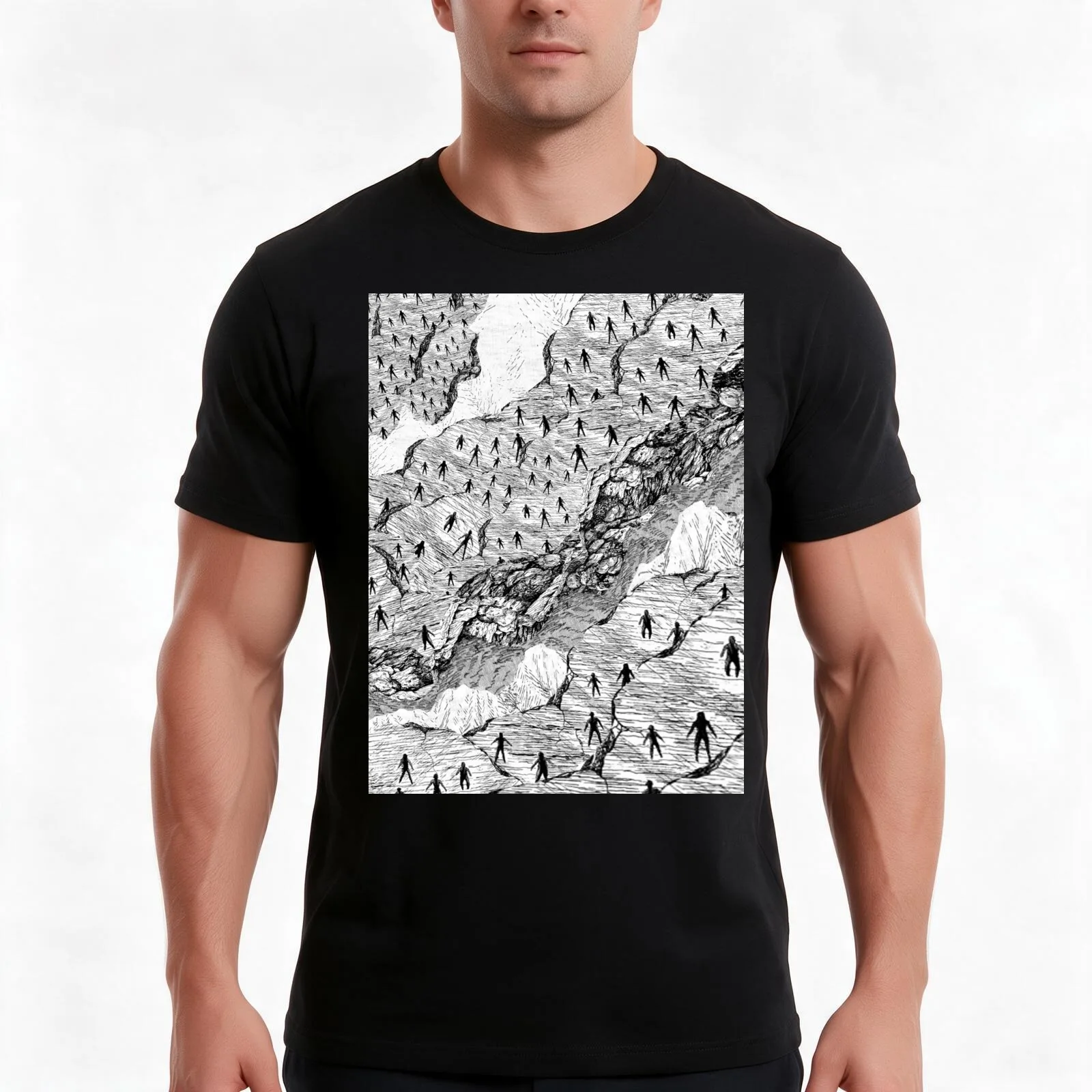 The Enigma of Amigara Fault Collage T-Shirt, Summer Casual Cotton Tee, Oversized Streetwear Tops, Vintage Graphic Print