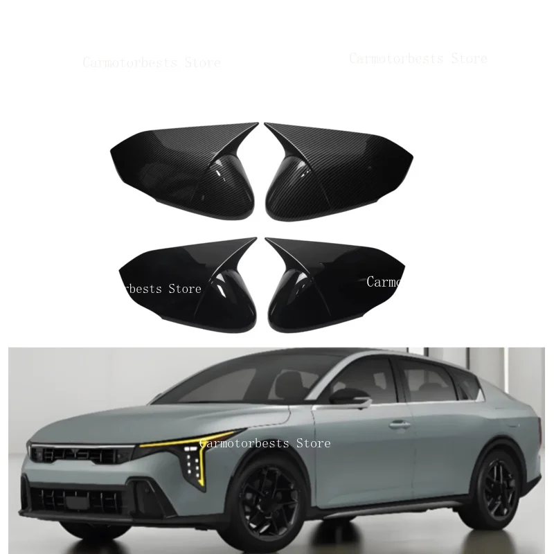 Car  Rearview Side Mirror Cover Fit For Kia K4 2024 2025 2026 Wing Cap Rear View Case Trim Carbon Fiber