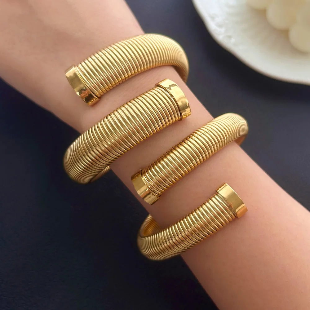 DIY accessories Autumn and winter minimalist striped open ** fork bracelet high sense stainless steel plated real gold bracelet