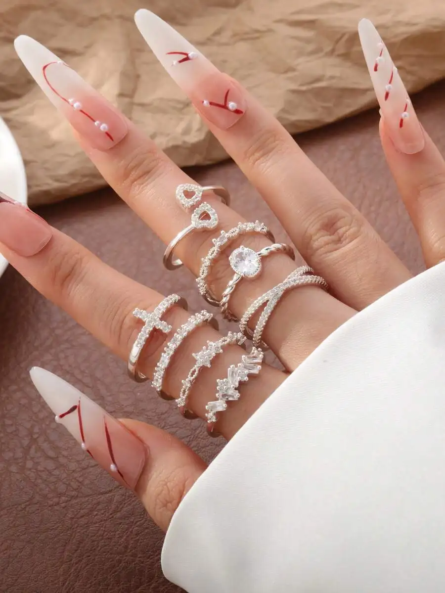

8Pcs Stackable Rings For Women Dainty Cubic Zirconia Rings Simple Wedding Engagement Bands Sizes 5-11