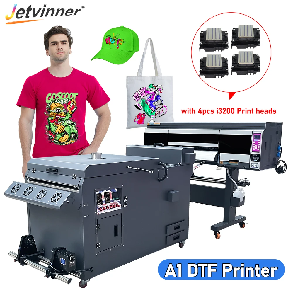 A1 DTF Printer with Powder Shaking Machine 60CM T shirt Printing Machine For Epson i3200 Print Heads For all Fabric DTF Printer