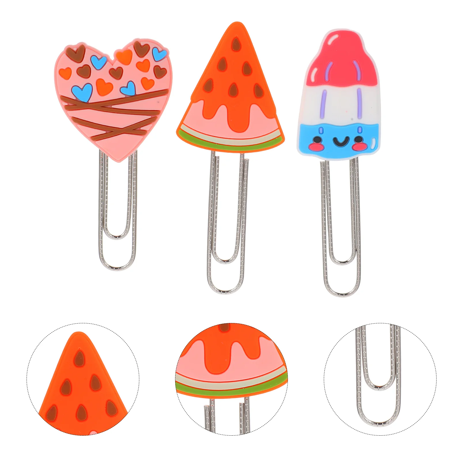 

3 Pcs Cute Bookmark Holder Silicone Cartoon Paper Clips Heart Binder Large Metal Medium