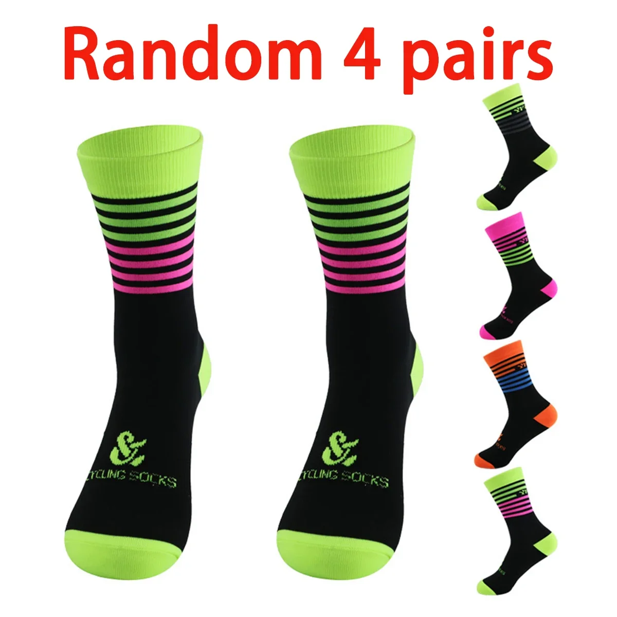 

Four pairs of random bicycle socks, sports sweat-absorbing and breathable football compression basketball socks