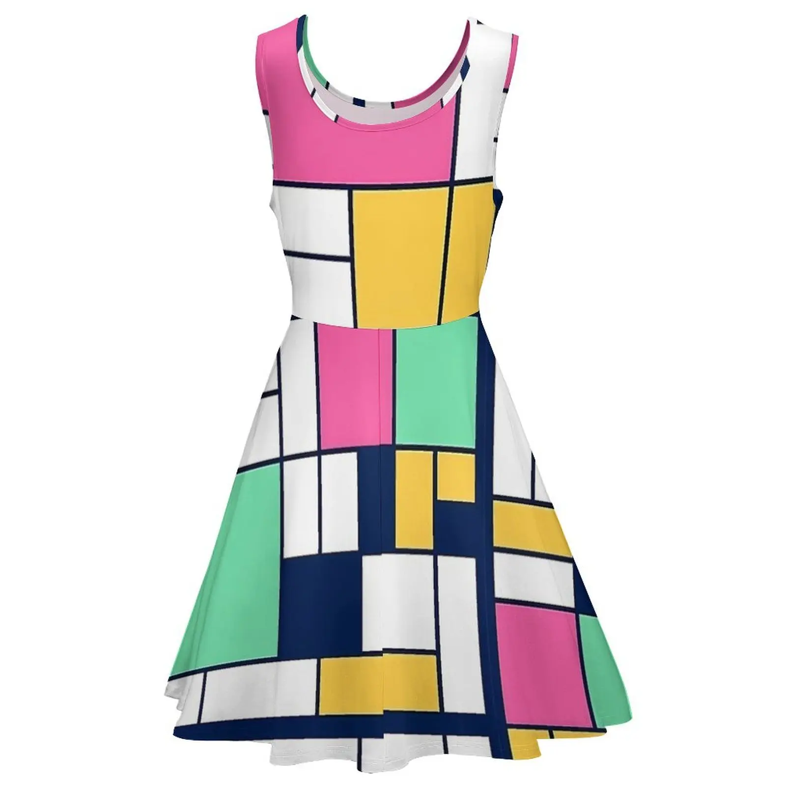 Vestido con estampado Mondrian de Pascua, vestidos informales de cintura alta, vestido de Skate de diseño Sexy de gran tamaño para mujer de verano