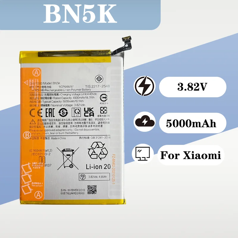 

3.8V 5000mAh Fast Charging Battery BN5K for Xiaomi Redmi 12C 22120RN86G Large Capacity Mobile Phone Replacement Battery