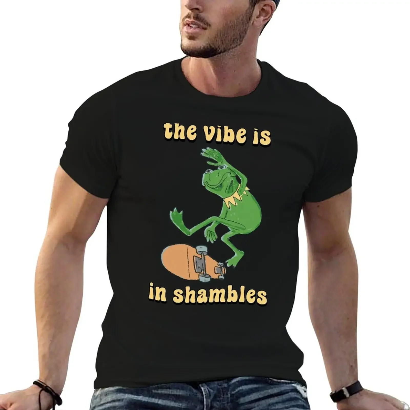 Frog The Vibe Is In Shambles Funny Meme T-Shirt cute clothes plus size tops tees customizeds mens t shirt graphic