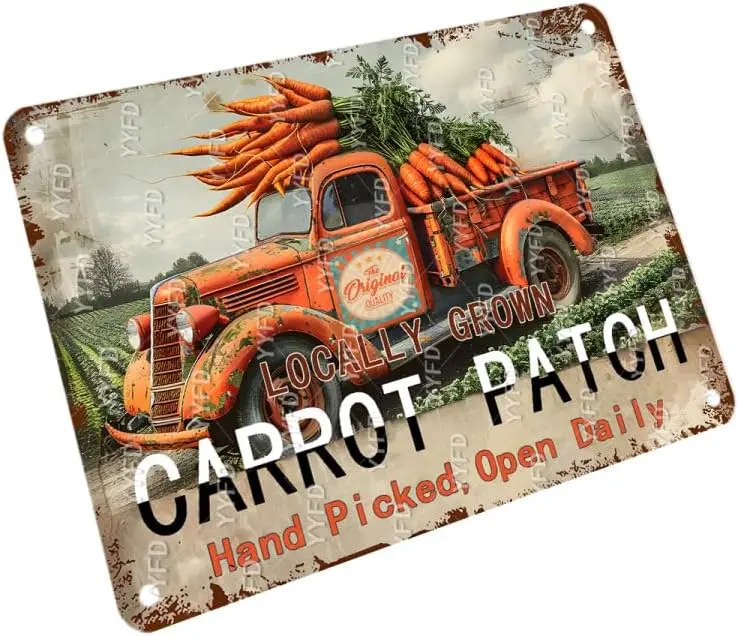 Vintage Metal Tin Sign Retro Sign Locally Grown Carrots Truck Metal Signs Farmers Market Fresh Harvest Metal Tin Sign for K sign