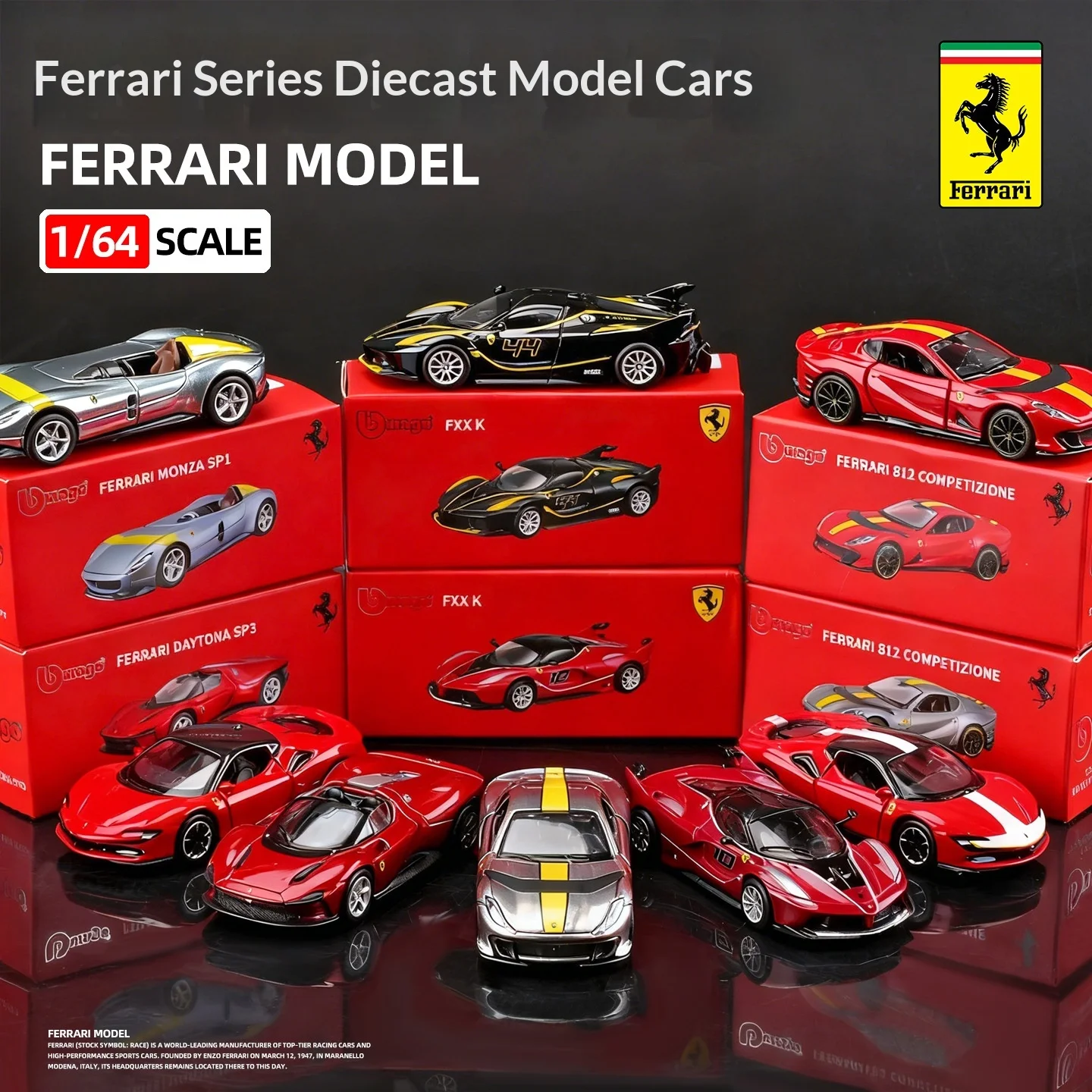 

Коллекционная модель автомобиля Ferrari (миниатюрная, масштаб 1/64): Daytona SP3, FXX K, 812 Competizione, Monza SP1