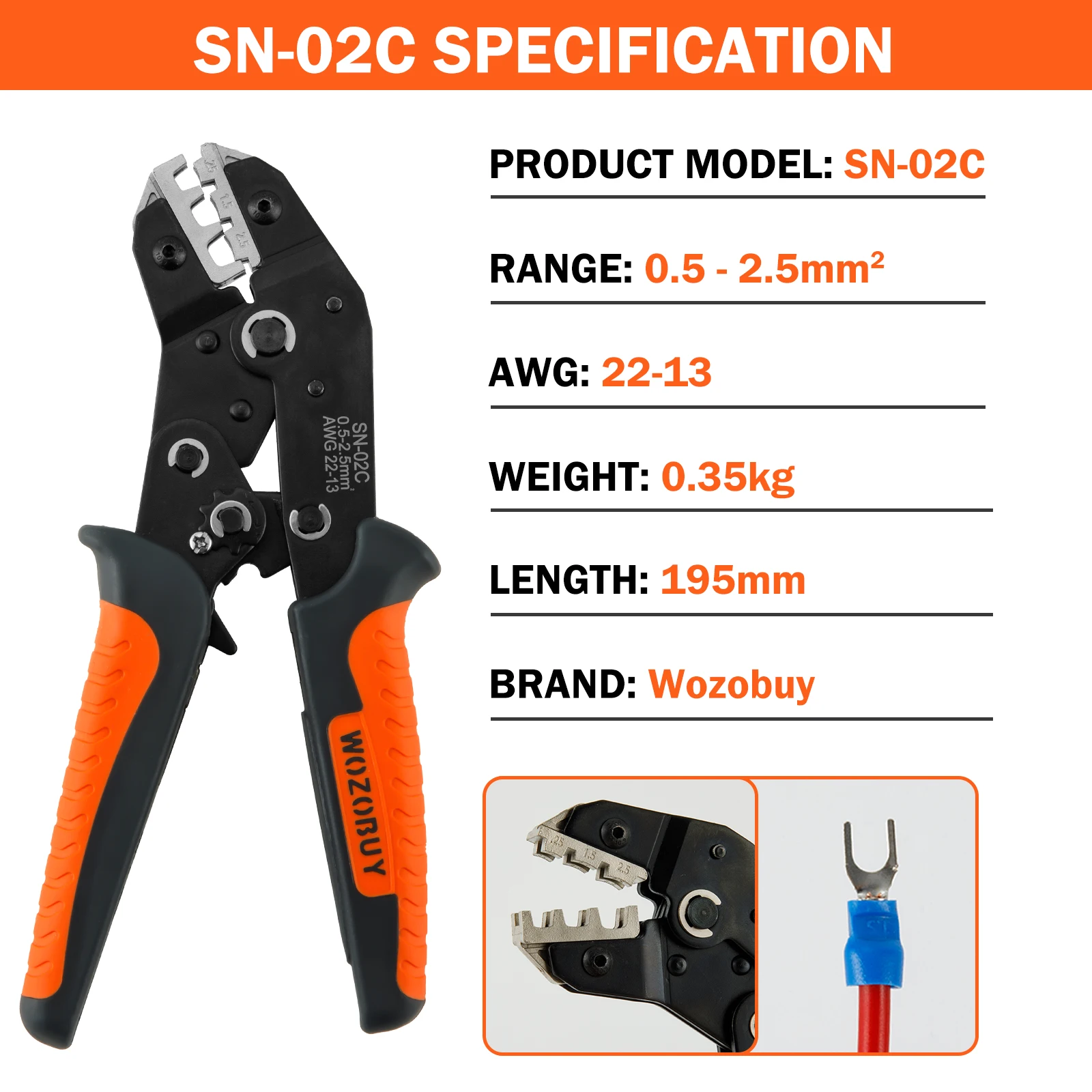 SN-02C Wire Crimping Tool Set Insulated Wire Electrical Connectors Crimp-Butt,Ring,Spade,Terminals Cable Lugs Assortment Kit