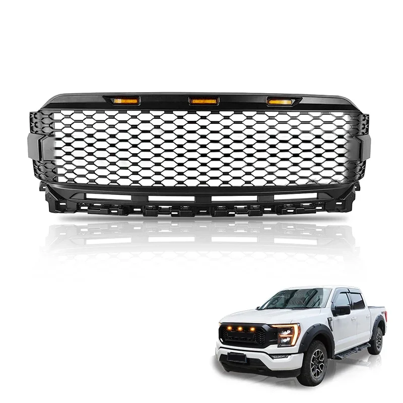 

Spedking 4x4 Accessories 2021 Pickup Truck Parts accessories Matte black Front Car Grill with flow LED light For Ford F150