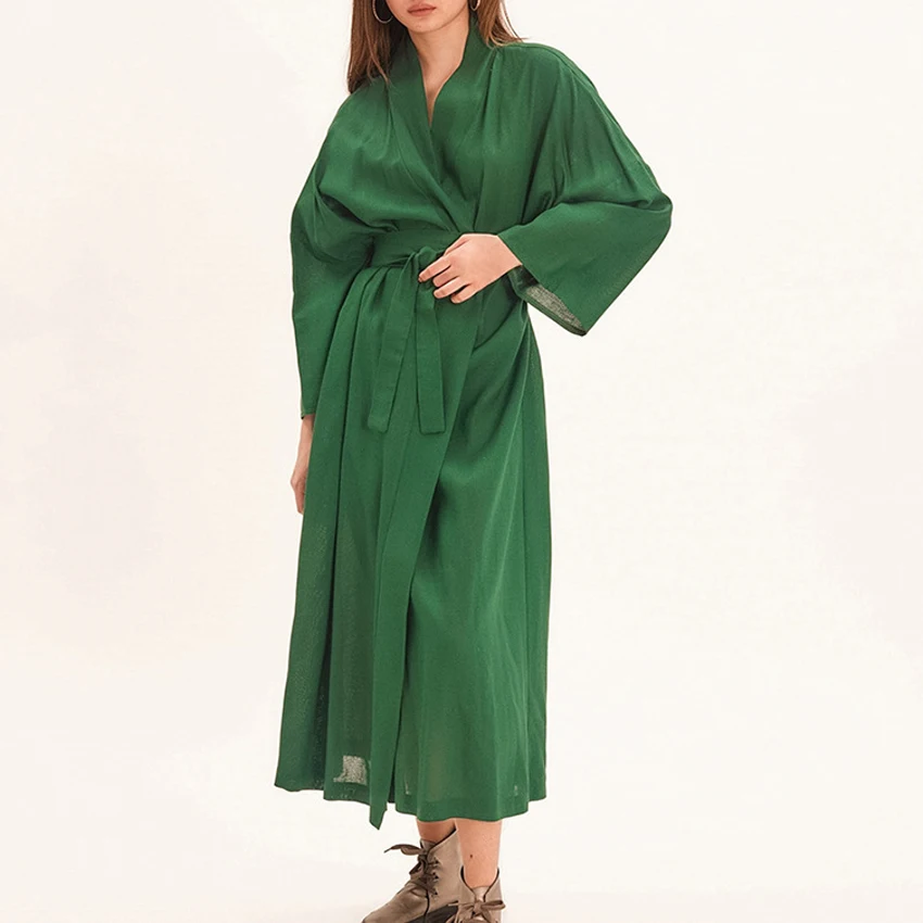 Sleepwear Cotton Light Robes For Coverage Mid-Calf Night Dress Women Robe With Sashes Long Sleeve Bathrobe Female Albornoces New