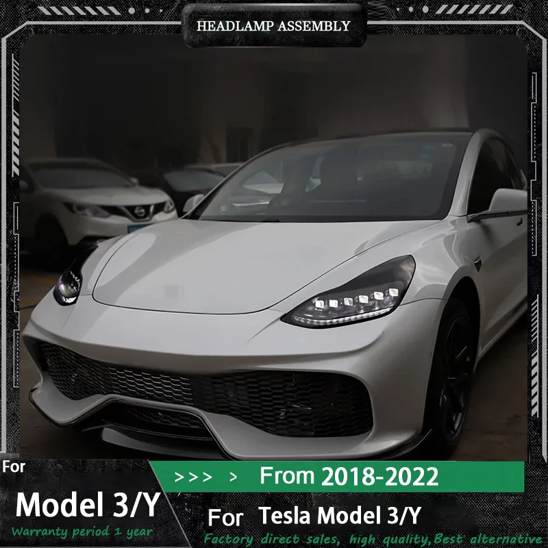 

2 шт. автомобильные фары для Tesla Model3 ModelY 2017-2023 Matrix FULL светодиодные фары с динамическим указателем поворота, передний фонарь