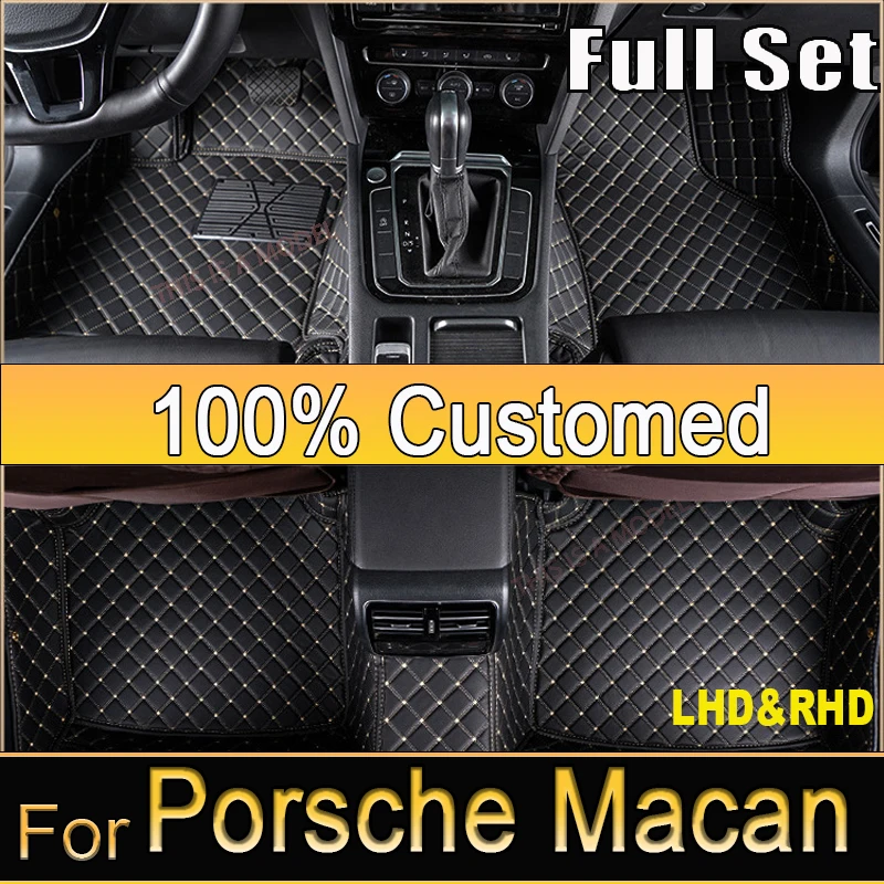 Car Floor Mats For Porsche Macan 95B 2018 2017 2016 2015 2014 Leather Car Mats Full Set Tapis Voiture Car Accessories Interior