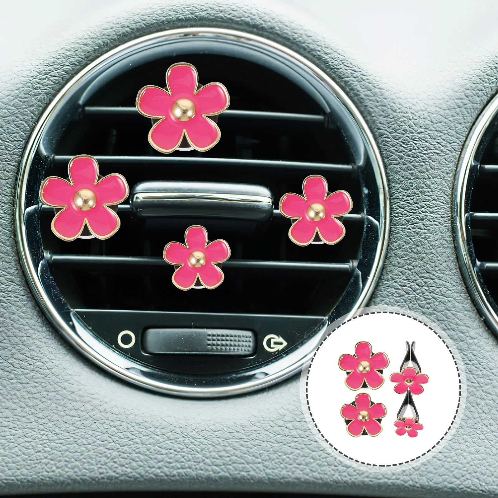 

4pcs Car Air Freshener Clips Metal Car Vent Decor Unique Flower Design Durable Auto Interior Decoration Cute Aroma Clip For