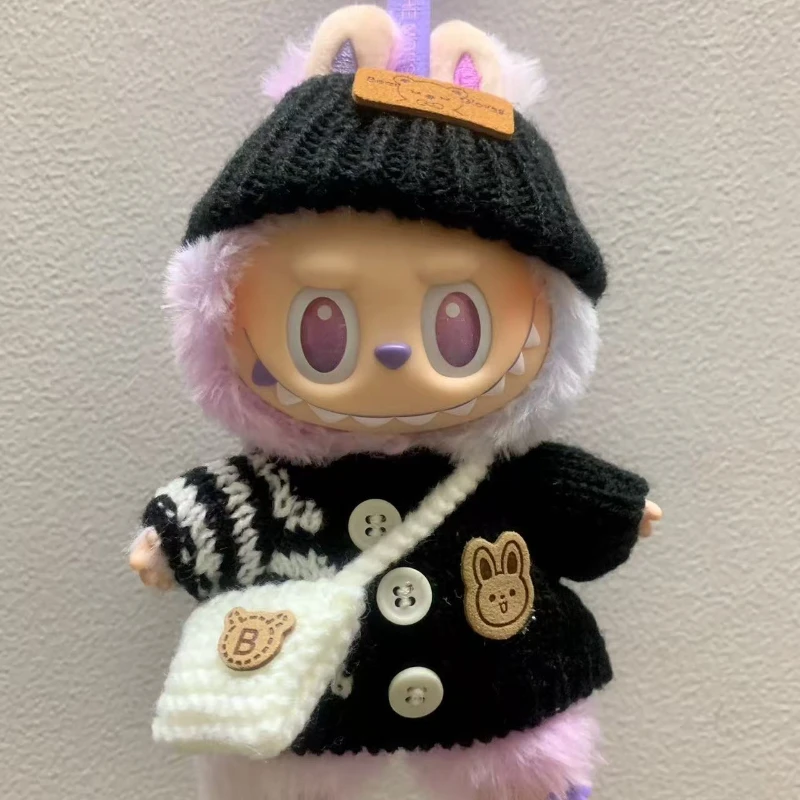 Labubu pendentif bouton tricoté pull Labubu chapeau paquet vinyle poupée remplacement bébé vêtements ensemble blythe poupée vêtements barbie chaussures