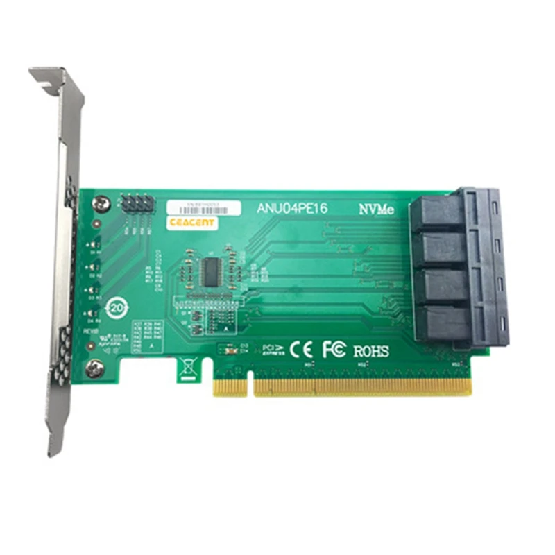 ANU04PE16 Nvme Controller SFF8643 4 Port Pcie3.0 X16 SSD Exp Riser (Not With Cables, Not Support LSI 8643X2 To 8639X2 )