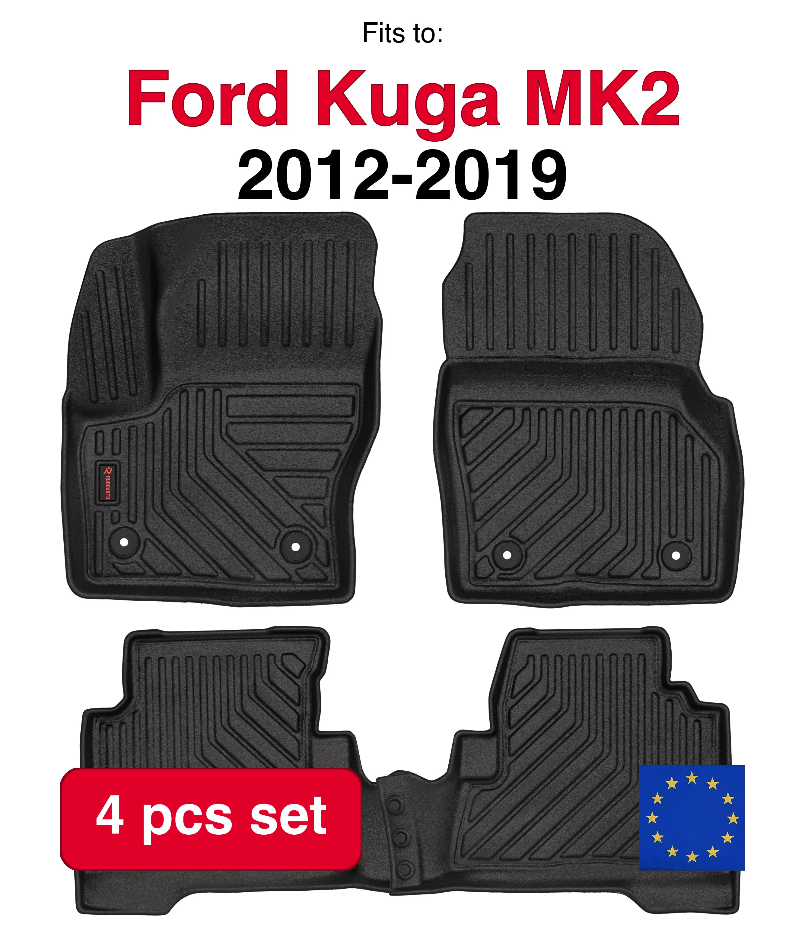 3D rubberen autodeken voor Ford Kuga MK2 SUV (2012-2019) -zwart geschikt voor (4 stuks)