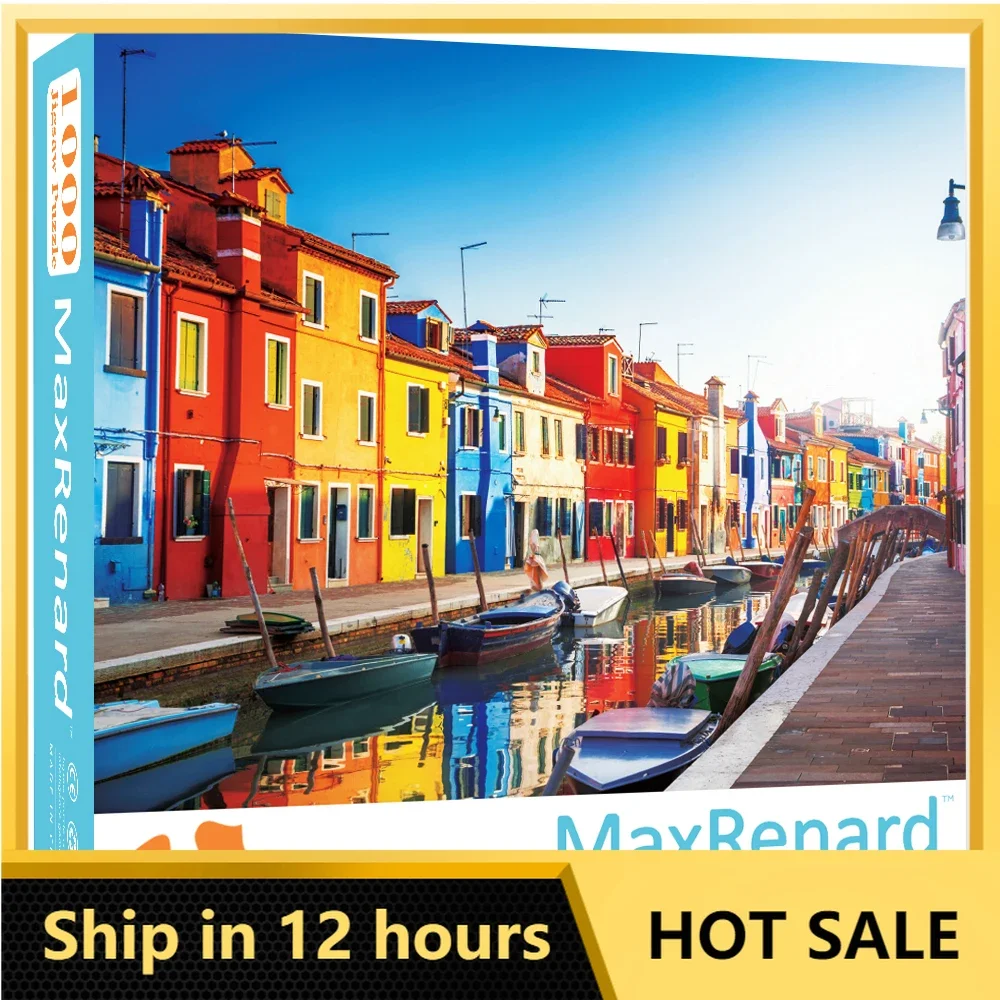 MaxRenard Jigsaw Puzzle 1000pcs for Adults Brilliant Landscape Colorful Venice Burano Island Home Wall Decoration Family Game